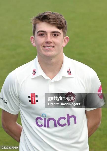 James Sales poses for a portrait during the Northamptonshire CCC photocall held at the County Ground on March 29, 2024 in Northampton, England.