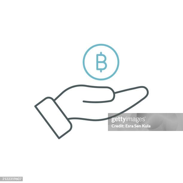 bitcoin earnings duocolor line icon design with editable stroke. suitable for infographics, web pages, mobile apps, ui, ux, and gui design. - bitcoin stock illustrations