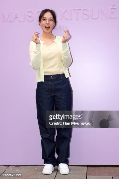 Singer BiBi is seen at the "Maison Kitsune" Baby Fox Collection launching event on March 29, 2024 in Seoul, South Korea.