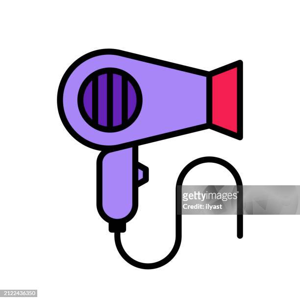 flat line icon for hair dryer - blow drying hair stock illustrations