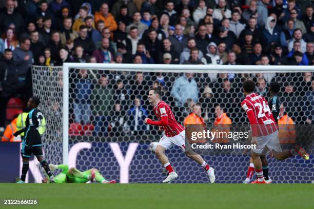 Anis Mehmeti of Bristol City celebrates scoring his team's first goal during the Sky Bet Championship match between Bristol City and Leicester City...