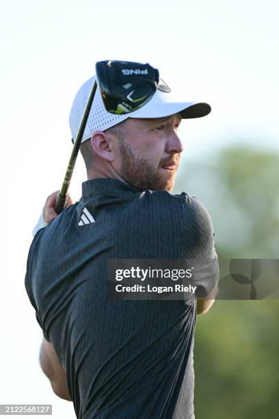 Daniel Berger of the United States hits a tee shot on the fourth hole during the second round of the Texas Children's Houston Open at Memorial Park...