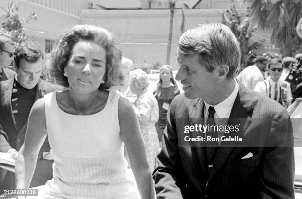 Married American couple socialite Ethel Kennedy and politician & US Senator Robert F Kennedy attends a 'Clergy For Kennedy' rally at the Ambassador...