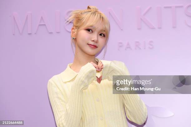 Kim Chae-Won of girl group LE SSERAFIM is seen at the Maison Kitsune Baby Fox Collection launching event on March 29, 2024 in Seoul, South Korea.