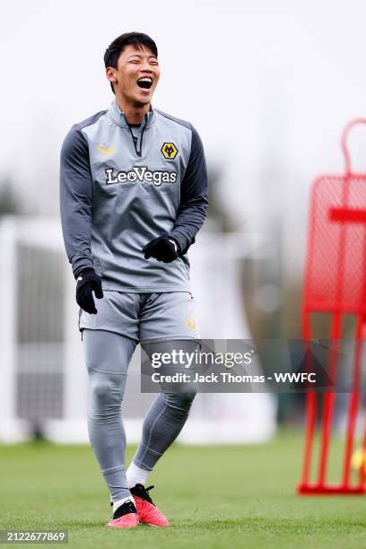 Hee chan Hwang of Wolverhampton Wanderers continues his rehabilitation from injury during a Wolverhampton Wanderers Training Session at The Sir Jack...