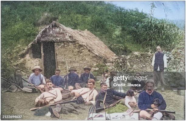 us army black and white photos: hunters, philippines - shotgun stock illustrations