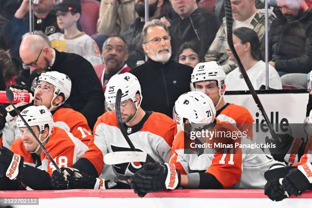 Head coach of the Philadelphia Flyers John Tortorella, handles bench duties during the first period against the Montreal Canadiens at the Bell Centre...