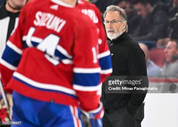 Head coach of the Philadelphia Flyers John Tortorella walks across the ice at the end of the second period against the Montreal Canadiens at the Bell...