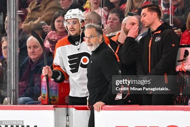 Head coach of the Philadelphia Flyers John Tortorella comes off the bench at the end of the second period against the Montreal Canadiens at the Bell...