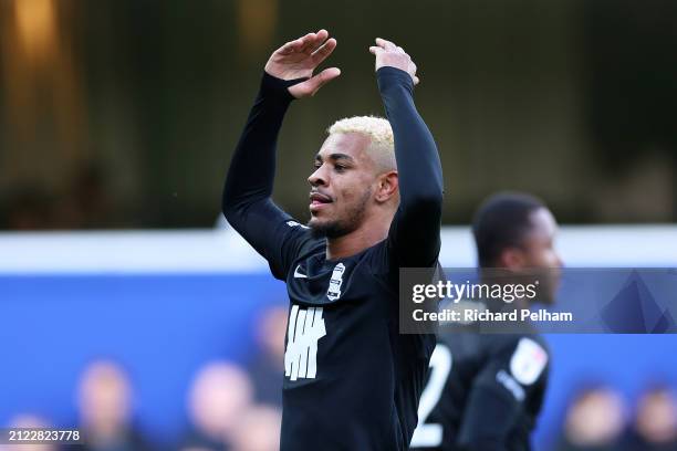 Juninho Bacuna of Birmingham City celebrates scoring his team's first goal during the Sky Bet Championship match between Queens Park Rangers and...