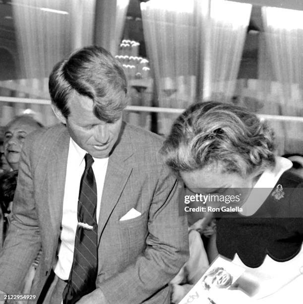 Married American couple politician and US Senator Robert F Kennedy and socialite Ethel Kennedy attend a campaign rally at the Beverly Hilton Hotel,...