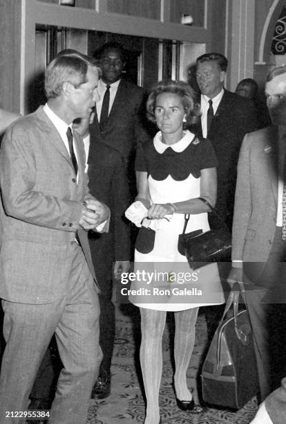 Married American couple politician and US Senator Robert F Kennedy and socialite Ethel Kennedy attend a campaign rally at the Beverly Hilton Hotel,...