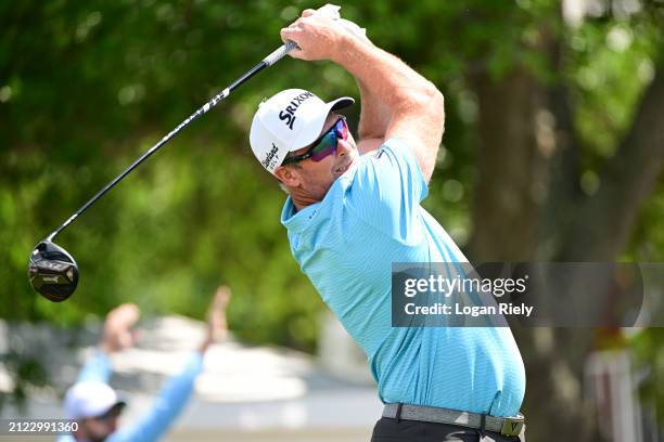 Ryan Fox of New Zealand hits a tee shot on the first hole during the second round of the Texas Children's Houston Open at Memorial Park Golf Course...