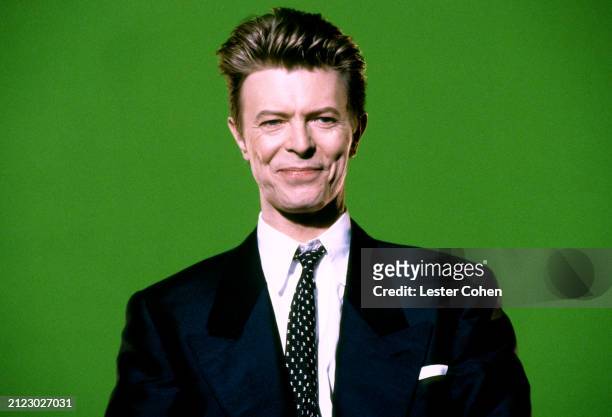 English singer David Bowie performs on the set of his music video 'Jump They Say' in Los Angeles, California, March 1993.