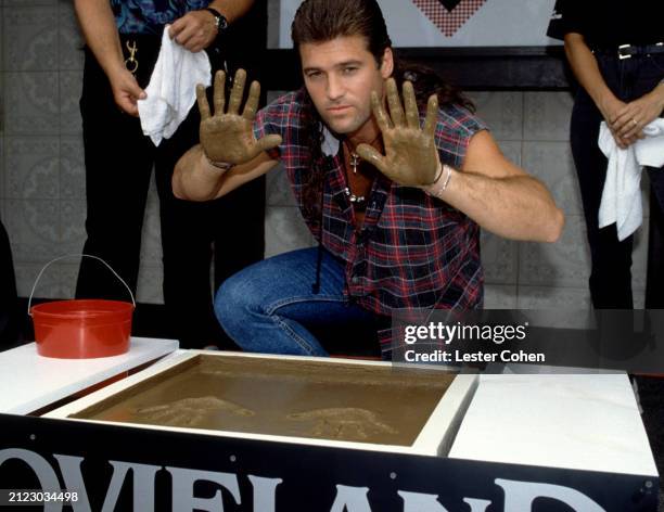 American singer-songwriter and actor Billy Ray Cyrus attends The Movieland Wax Museum Induction of Wax Figure of Billy Ray Cyrus on July 24, 1993 at...