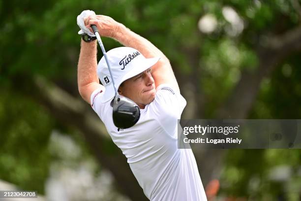 Peter Malnati of the United States hits a tee shot on the first hole during the second round of the Texas Children's Houston Open at Memorial Park...