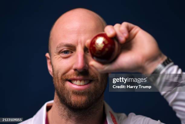 Jack Leach of Somerset poses for a portrait during the Somerset CCC Photocall at the Cooper Associates County Ground on March 28, 2024 in Taunton,...