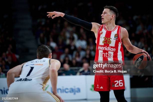 Fabien Causeur of Real Madrid and Nemanja Nedovic of Crvena Zvezda Meridianbet Belgrade in action during the Turkish Airlines EuroLeague Regular...