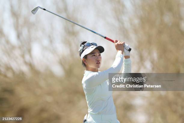Lucy Li of the United States plays her shot from the fourth tee during the second round of the Ford Championship presented by KCC at Seville Golf and...