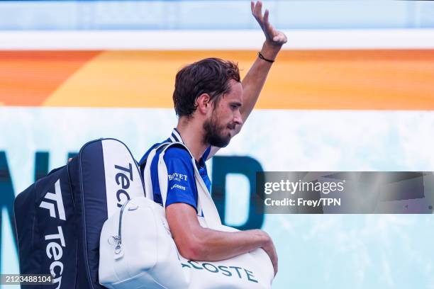 Daniil Medvedev of Russia leaves Stadium after his loss against Jannik Sinner of Italy in the semi-final of the Miami Open at the Hard Rock Stadium...