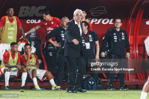 Peru Head Coach Jorge Fossati walks in the field during the friendly match between Peru and Dominican Republic at Estadio Monumental on March 26,...