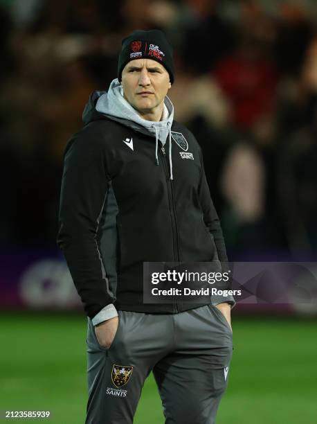 Phil Dowson, the Northampton Saints director of rugby, looks on during the Gallagher Premiership Rugby match between Northampton Saints and Saracens...