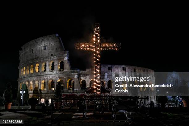 General view of the Colosseum during the Way of the Cross, Via Crucis, on March 29, 2024 in Rome, Italy. According to the Holy See Press Office, the...