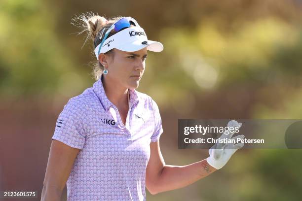 Lexi Thompson of the United States reacts to her putt on the tenth green during the second round of the Ford Championship presented by KCC at Seville...