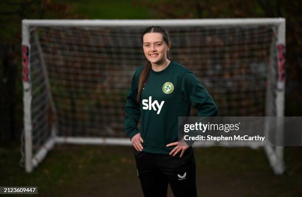 Dublin , Ireland - 1 April 2024; Tyler Toland poses for a portrait during a Republic of Ireland Women's media day at Castleknock Hotel in Dublin.