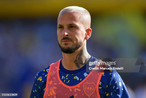 Dario Benedetto of Boca Juniors looks on prior a group B match between Boca Juniors and San Lorenzo at Estadio Alberto J. Armando on March 30, 2024...