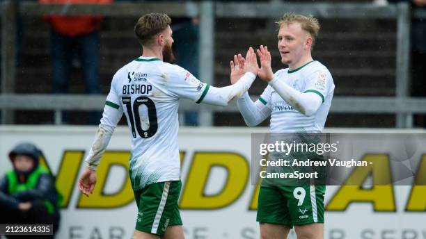 Lincoln City's Joe Taylor, right, celebrates scoring his side's second goal with team-mate Ted Bishop during the Sky Bet League One match between...