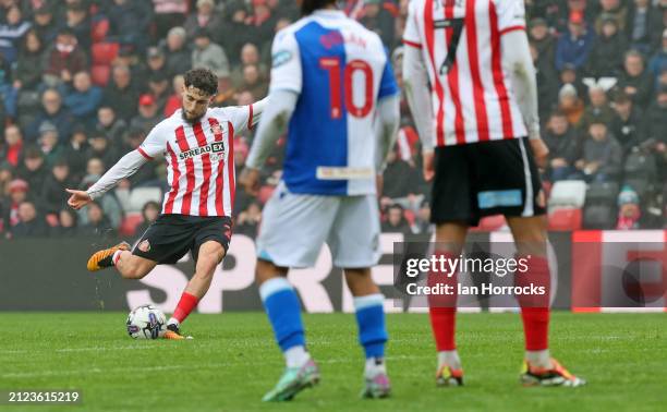 Adil Aouchiche of Sunderland takes a free kick during the Sky Bet Championship match between Sunderland and Blackburn Rovers at Stadium of Light on...