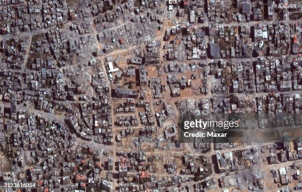 Maxar overview satellite imagery AFTER the damage in and around the al Shifa Hospital complex following more than two weeks of intense fighting in...