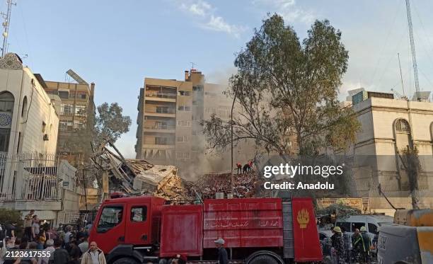 Debris is being cleared away after the Israeli attack on the Iranian consulate in which the commander of the Iranian Islamic Revolutionary Guard...