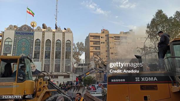 Debris is being cleared away after the Israeli attack on the Iranian consulate in which the commander of the Iranian Islamic Revolutionary Guard...