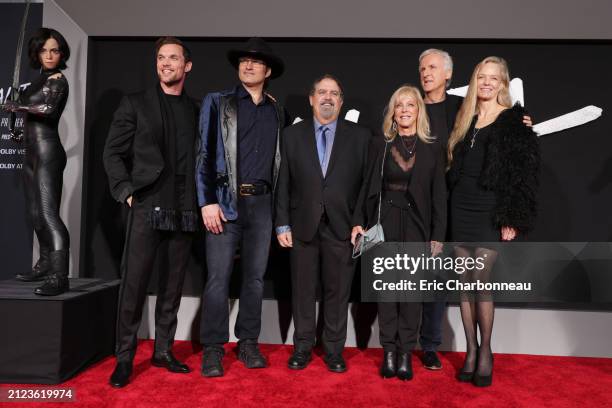 Ed Skrein, Robert Rodriguez, Writer/Director, Jon Landau, Producer, Julie Landau, James Cameron, Writer/Producer, Suzy Amis Cameron seen at Twentieth...