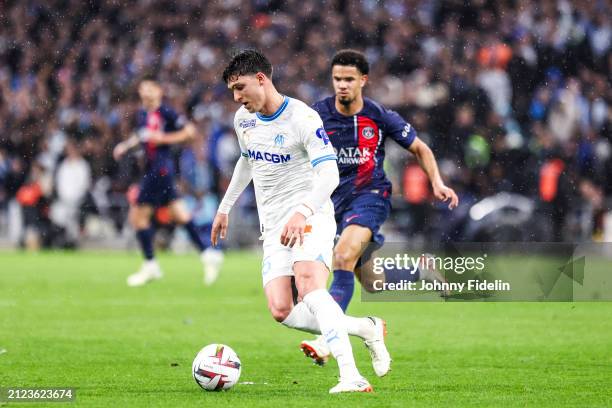 Leonardo BALERDI of Marseille during the Ligue 1 Uber Eats match between Marseille and Paris Saint-Germain at Oragne Velodrome, Marseille on March...