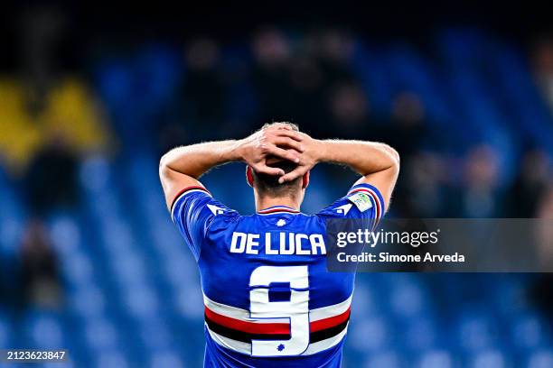 Manuel De Luca of Sampdoria reacts with disappointment during the Serie B match between UC Sampdoria and Ternana at Stadio Luigi Ferraris on April 1,...