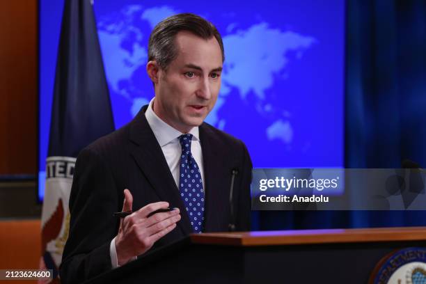 State Department Spokesperson Matthew Miller speaks to reporters during the daily press briefing at the State Department in Washington, United...