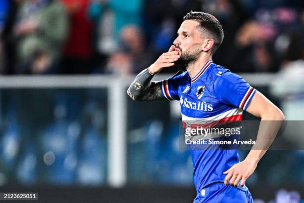 Petar Stojanovic of Sampdoria celebrates after scoring a goal during the Serie B match between UC Sampdoria and Ternana at Stadio Luigi Ferraris on...