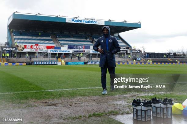 Dan Udoh of Shrewsbury Town before the Sky Bet League One match between Bristol Rovers and Shrewsbury Town at Memorial Stadium on April 1, 2024 in...