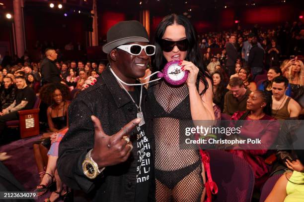 Flavor Flav and Katy Perry at the 2024 iHeartRadio Music Awards held at the Dolby Theatre on April 1, 2024 in Los Angeles, California.