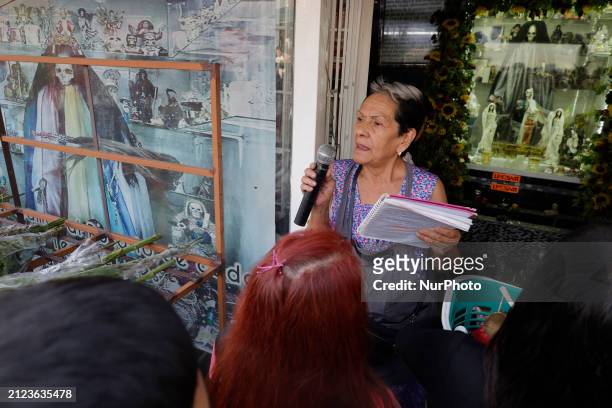 Dona Enriqueta Romero, the guardian of the Temple of Santa Muerte in Tepito, Mexico City, is receiving her followers who are attending to give thanks...