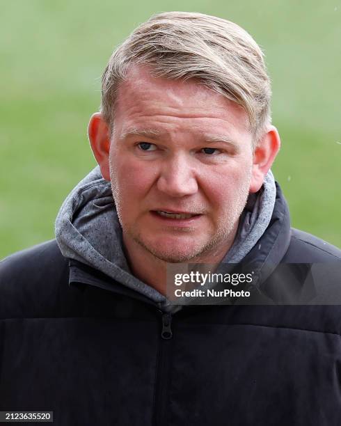 Pete Wild, the manager of Barrow, is watching the Sky Bet League 2 match between Morecambe and Barrow at the Globe Arena in Morecambe, on April 1,...