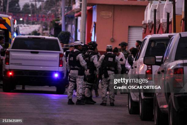 Members of the National Guard and army soldiers arrive at the crime scene where Gisela Gaytan , candidate for mayor of Celaya for the National...