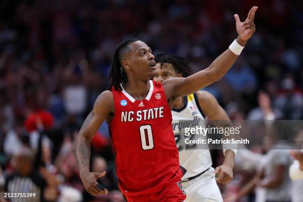 Horne of the North Carolina State Wolfpack reacts against the Marquette Golden Eagles during the second half in the Sweet 16 round of the NCAA Men's...