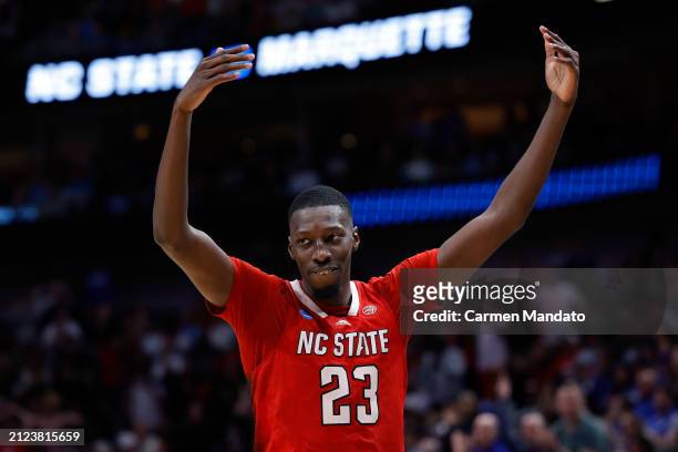Mohamed Diarra of the North Carolina State Wolfpack reacts during the final minute of the Sweet 16 round of the NCAA Men's Basketball Tournament...