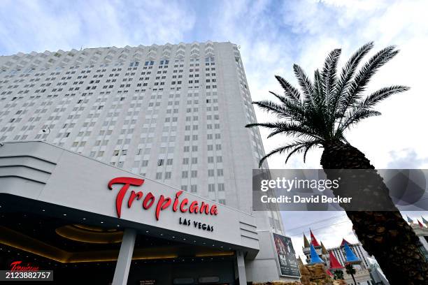 An exterior view shows the Tropicana Las Vegas on March 29 in Las Vegas, Nevada. The hotel-casino opened in 1957 and will close on April 2 to make...