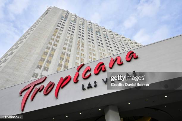 An exterior view shows the Tropicana Las Vegas on March 29 in Las Vegas, Nevada. The hotel-casino opened in 1957 and will close on April 2 to make...