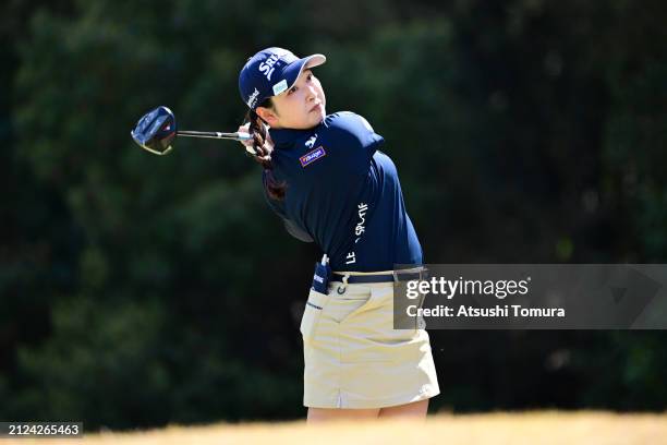 Sakura Koiwai of Japan hits her tee shot on the 5th hole during the second round of YAMAHA Ladies Open Katsuragi at Katsuragi Golf Club Yamana Course...